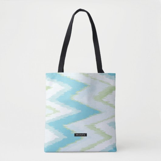 Aangepaste Aqua Ikat Chevron Pattern Bridesmaid Tote Bag (Voorkant)