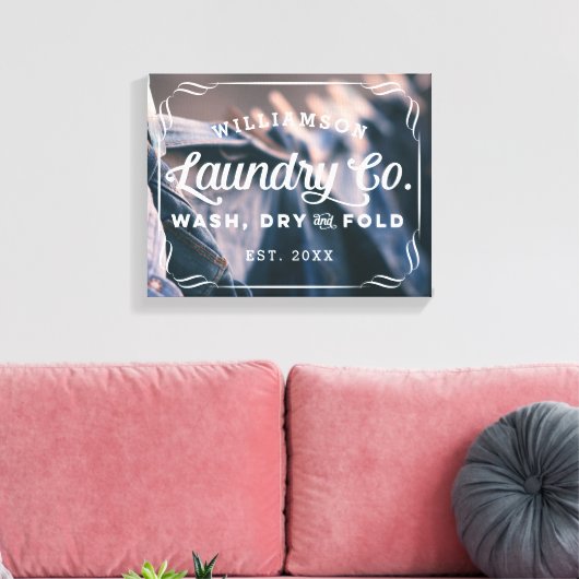 Aangepaste Aqua Laundry Wash Dry Fold Sign Canvas Afdruk (Insitu (Woonkamer))