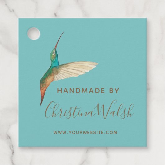 Aangepaste Aqua Sky Hummingbird Bedankjes Labels (Voorkant)