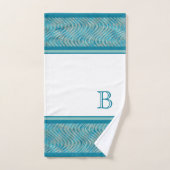 Aangepaste Aqua Turquoise Blue Taupe Curved Lines  Bad Handdoek (Handdoek)