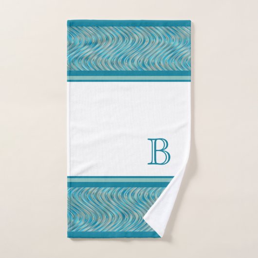 Aangepaste Aqua Turquoise Blue Taupe Curved Lines  Bad Handdoek (Handdoek)