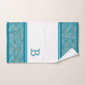 Aangepaste Aqua Turquoise Blue Taupe Curved Lines  Bad Handdoek (Handdoek)