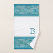Aangepaste Aqua Turquoise Blue Taupe Curved Lines  Bad Handdoek (Handdoek)