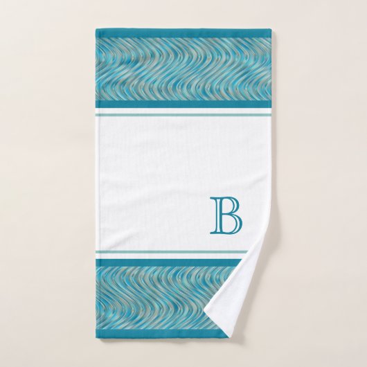 Aangepaste Aqua Turquoise Blue Taupe Curved Lines  Bad Handdoek (Handdoek)