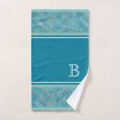 Aangepaste Aqua Turquoise Blue Taupe Curved Lines  Bad Handdoek (Handdoek)