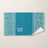 Aangepaste Aqua Turquoise Blue Taupe Curved Lines  Bad Handdoek (Handdoek)