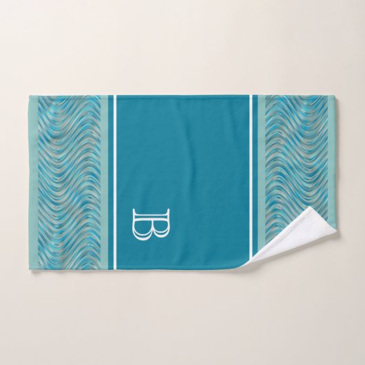 Aangepaste Aqua Turquoise Blue Taupe Curved Lines  Bad Handdoek (Handdoek)