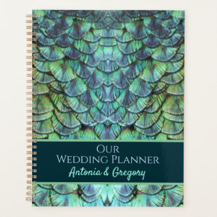 Aangepaste Aqua Vibrant Peacock Feathers Wedding Planner