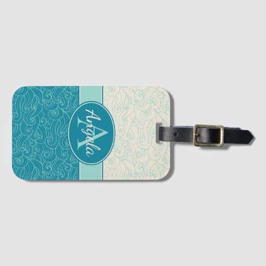 Aangepaste Aqua Waves Bagagelabel (Voorkant (horizontaal))