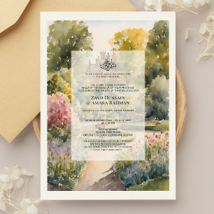 Aangepaste Aquarel Ditton Manor Nikkah Uitnodiging