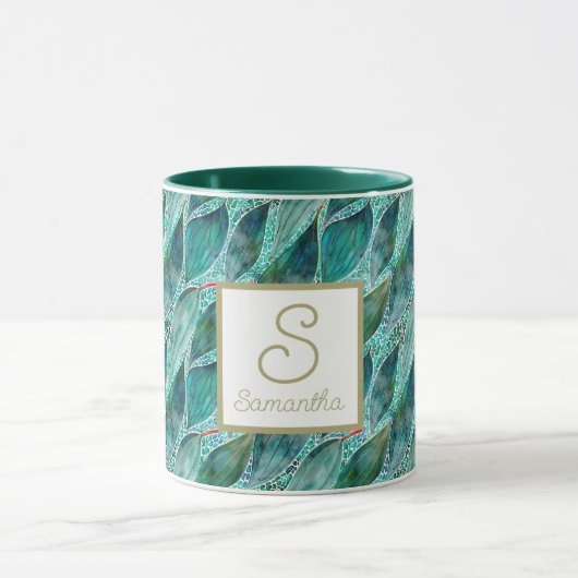 Aangepaste aquarel Eucalyptus Blauwe Rivier blader Mok (Midden)