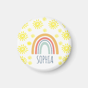 Aangepaste Aquarel Whimsical Boho Regenboog en Zon Magneet