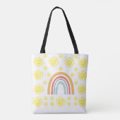 Aangepaste Aquarel Whimsical Boho Regenboog en Zon Tote Bag (Achterkant)