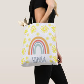 Aangepaste Aquarel Whimsical Boho Regenboog en Zon Tote Bag (Dichtbij)