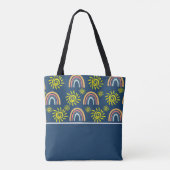 Aangepaste Aquarel Whimsical Boho Regenboog en Zon Tote Bag (Achterkant)