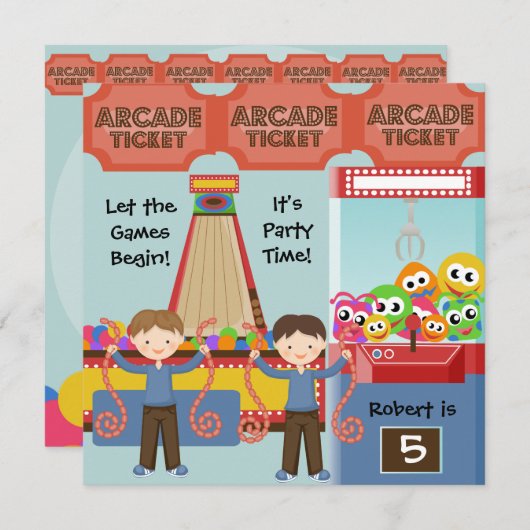 Aangepaste Arcade Verjaardagsfeest Uitnodiging (Voorkant / Achterkant)