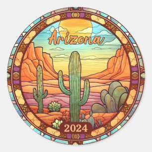 Aangepaste Arizona Desert Cactus Faux Glas in lood Ronde Sticker