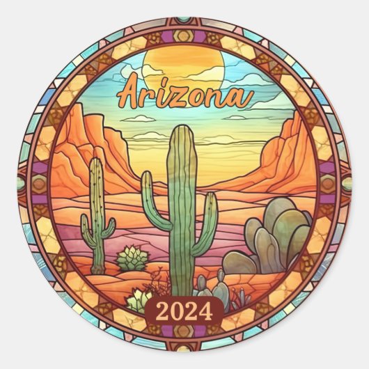 Aangepaste Arizona Desert Cactus Faux Glas in lood Ronde Sticker (Voorkant)