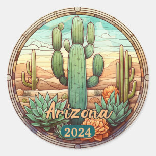 Aangepaste Arizona Desert Cactus Faux Glas in lood Ronde Sticker