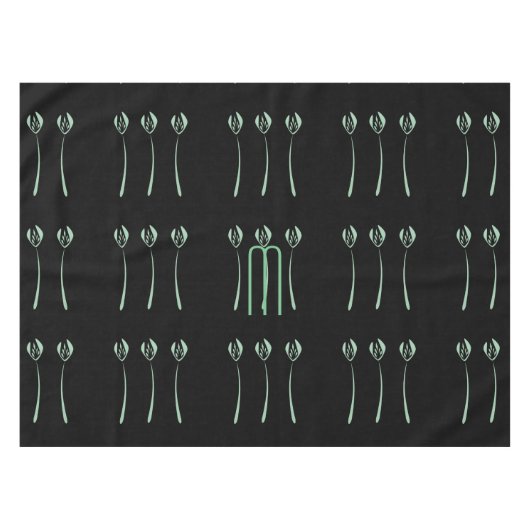 Aangepaste Art Deco Stijl Mint Tulpen Patroon Tafelkleed (Voorkant (Horizontaal))