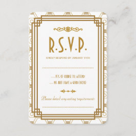 Aangepaste Art Deco Witte Bruiloft RSVP Kaarten