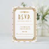 Aangepaste Art Deco Witte Bruiloft RSVP Kaarten (Staand voorkant)