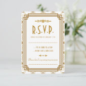 Aangepaste Art Deco Witte Bruiloft RSVP Kaarten Kaartje (Staand voorkant)