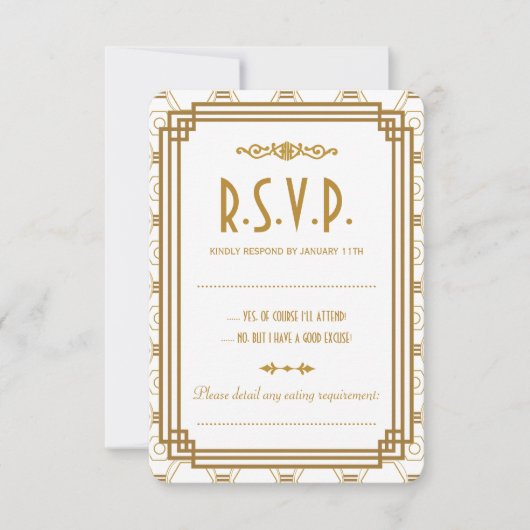 Aangepaste Art Deco Witte Bruiloft RSVP Kaarten Kaartje (Voorkant)