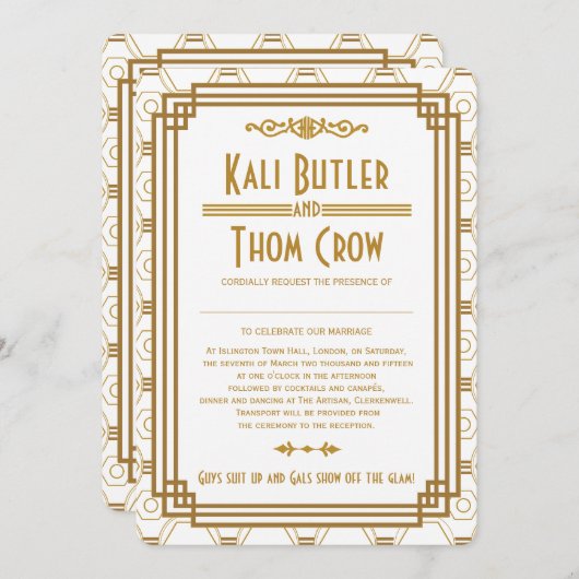 Aangepaste Art Deco Witte bruiloft uitnodigingen (Voorkant / Achterkant)