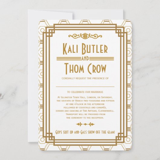 Aangepaste Art Deco Witte bruiloft uitnodigingen (Voorkant)