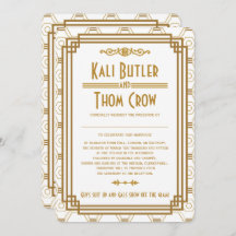 Aangepaste Art Deco Witte bruiloft uitnodigingen