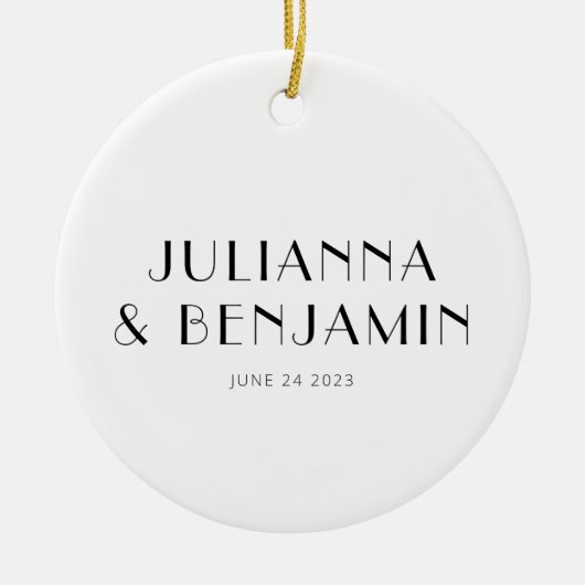 Aangepaste Art Deco Zwart Wit Pas getrouwd Naam Ke Keramisch Ornament (Voorkant)