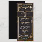 Aangepaste Art Deco Zwarte en Gouden Gatsby Bruilo Menu (Voorkant / Achterkant)