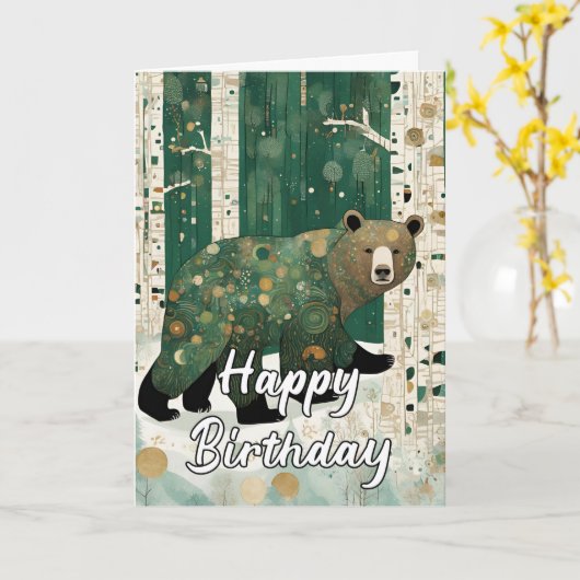 Aangepaste Art Nouveau Beer Verjaardag Kaart (Gele Bloem)