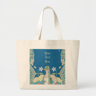 Aangepaste Art Nouveau Vintage Blauwe Dame Poort Grote Tote Bag