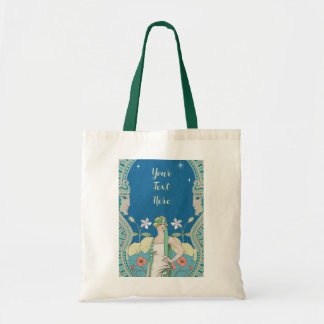 Aangepaste Art Nouveau Vintage Blauwe Dame Poort Tote Bag