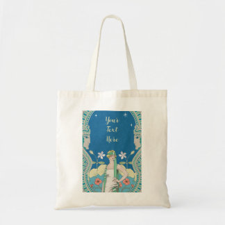 Aangepaste Art Nouveau Vintage Blauwe Dame Poort Tote Bag