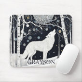 Aangepaste Art Nouveau Witte Winter Vos Wolf Muismat (Met muis)