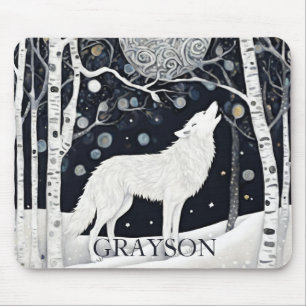 Aangepaste Art Nouveau Witte Winter Vos Wolf Muismat