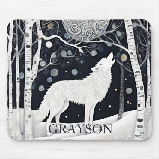 Aangepaste Art Nouveau Witte Winter Vos Wolf Muismat (Voorkant)