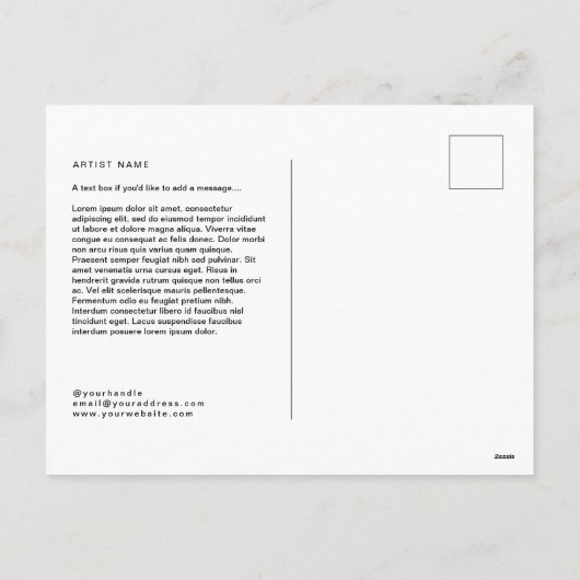 Aangepaste Artist Briefkaart Sjabloon (Achterkant)