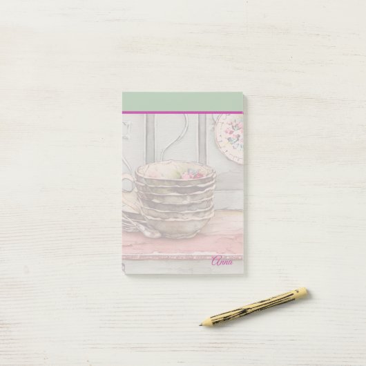 Aangepaste artistieke hand schilderij Groen Roze Post-it® Notes (Op bureau)