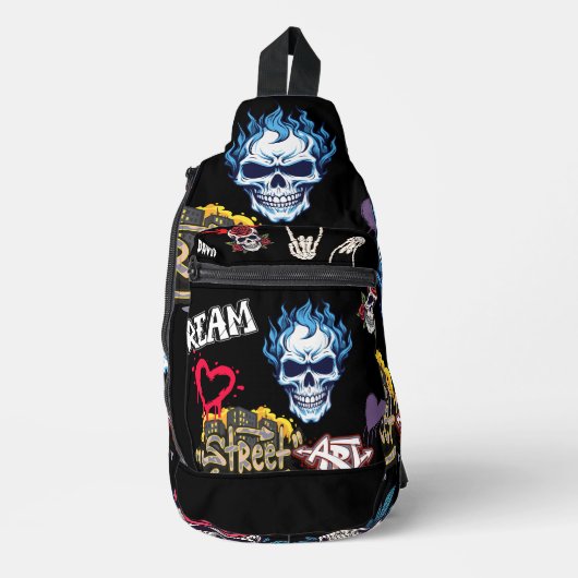 Aangepaste artistieke spookachtige schedel streeta sling bag (Voorkant)