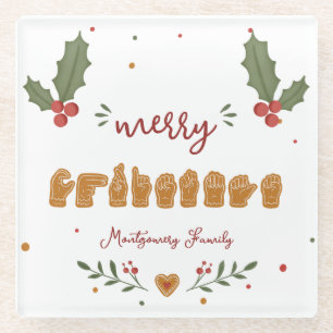 Aangepaste ASL Prettig Kerst Gingerbread Handen Glazen Onderzetter
