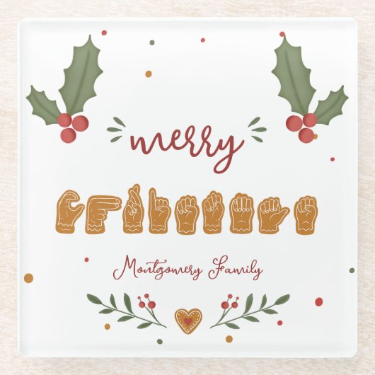 Aangepaste ASL Prettig Kerst Gingerbread Handen Glazen Onderzetter (Voorkant)