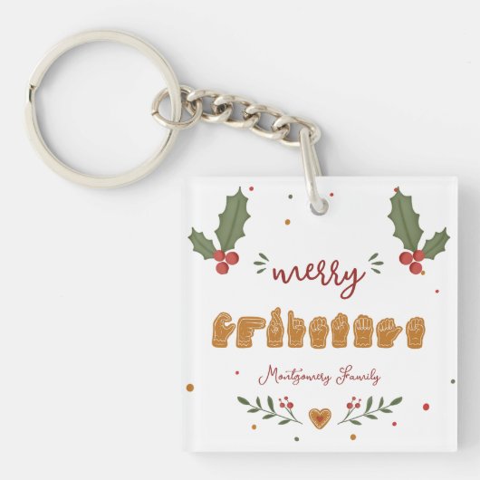 Aangepaste ASL Prettig Kerst Gingerbread Handen Sleutelhanger (voorkant)