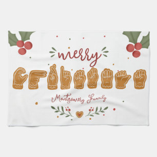Aangepaste ASL Prettig Kerst Gingerbread Handen Theedoek