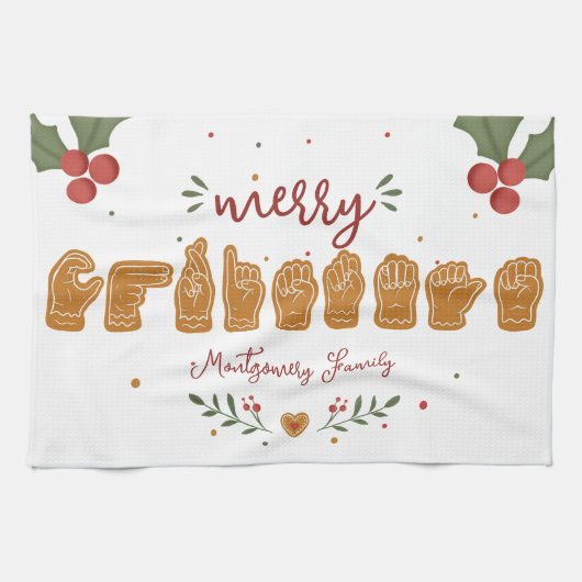 Aangepaste ASL Prettig Kerst Gingerbread Handen Theedoek (Horizontaal)