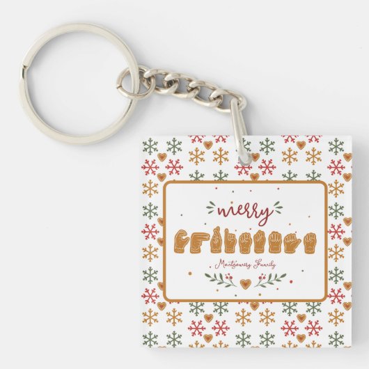 Aangepaste ASL Prettig Kerstmis Gingbread Handen Sleutelhanger (voorkant)