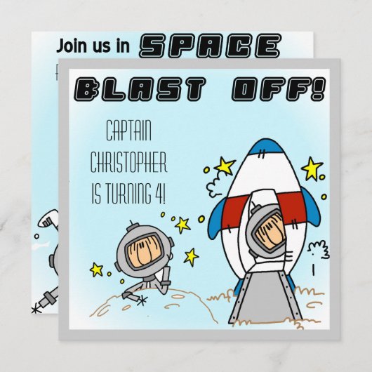 Aangepaste Astronaut Blast of Birthday Invites Kaart (Voorkant / Achterkant)